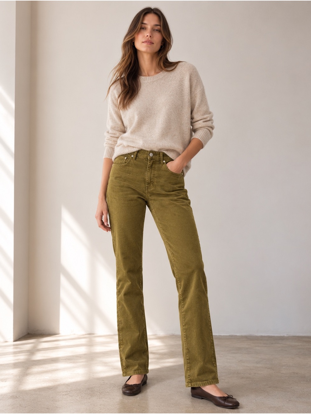 Eileen Fisher Organic Cotton Straight Leg Jeans Yellow Size 8 Full Length Stretc